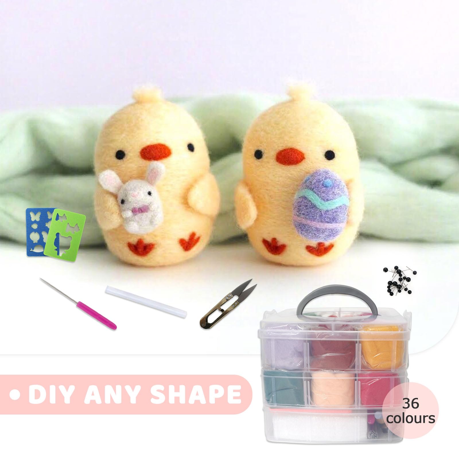 BDHYYM Set di 36 Lana Feltro Gomitoli Colorati Soffice Kit Feltro di Lana Fai da Te con Ago lana Cardata Adatto per Lavoretti Creativi Fai da Te, con Kit di Attrezzi