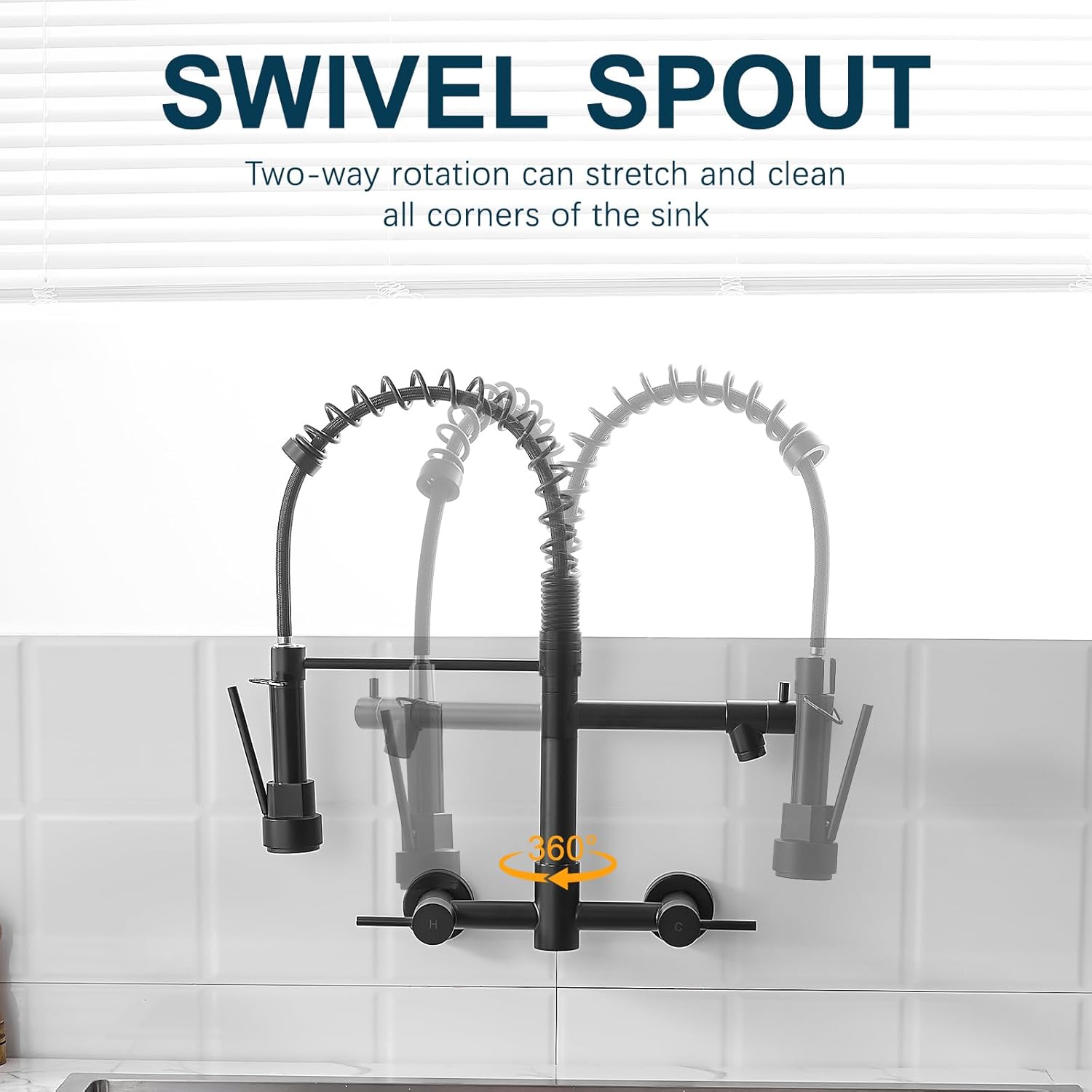 AIMADI Black Wall Mount Kitchen Faucet with Pull Down Sprayer Pot Filler | Matte Black Commercial Style Dual Handle Sink Faucet Spring Design for Kitchen