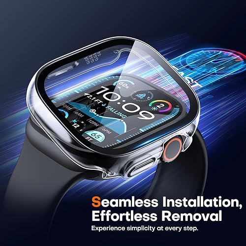Miniatura 143 de Carcasas Tauri rígida, 2 unidades compatibles con Apple Watch SE Series 6, 5, 4, vidrio templado de dureza 9H integrado, delgada, a prueba