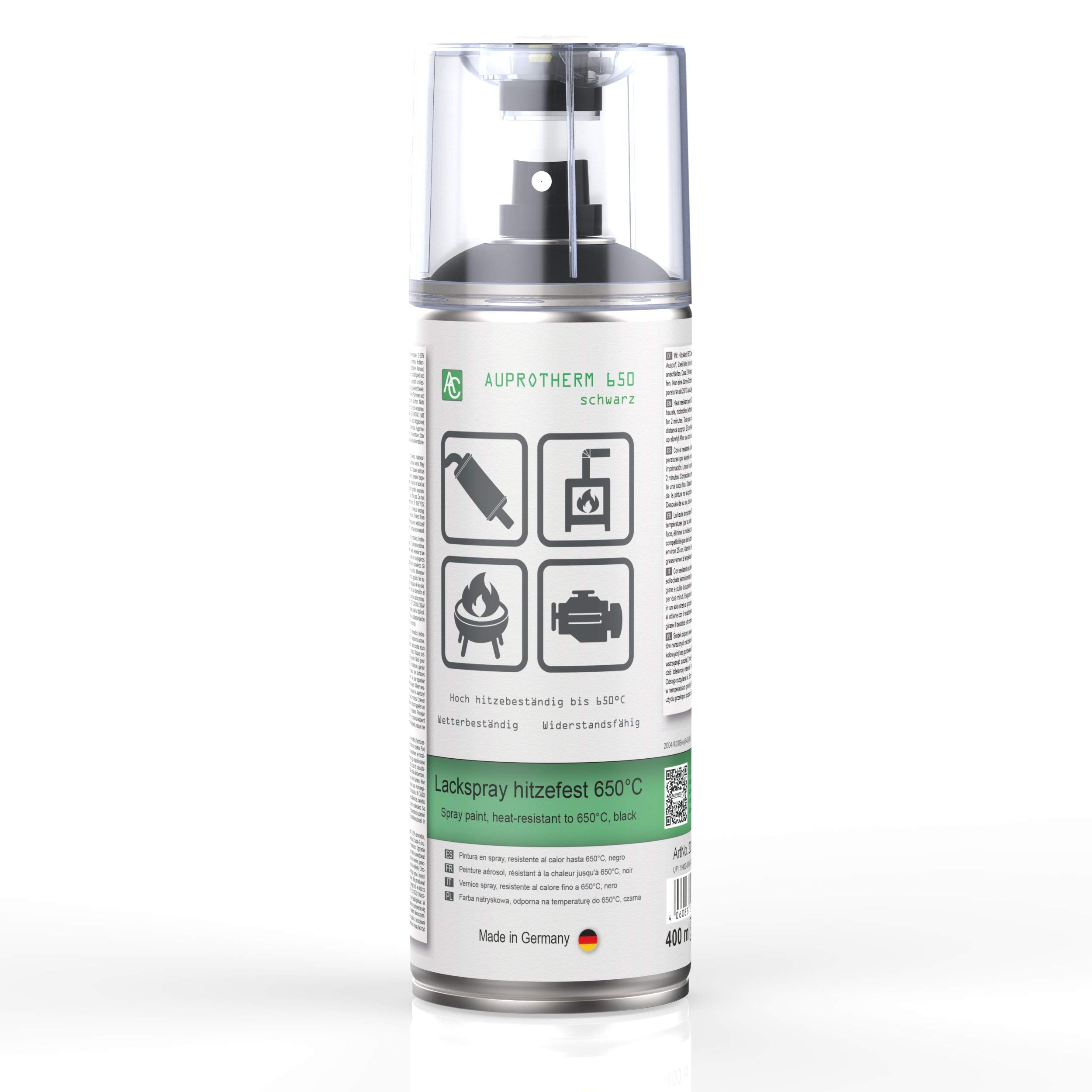 AUPROTEC Lackspray AUPROTHERM 650 schwarz Motor Lack Sprühlack Hitzefest 650°C Spray 6x 400ml + 1x Original Pistolengriff