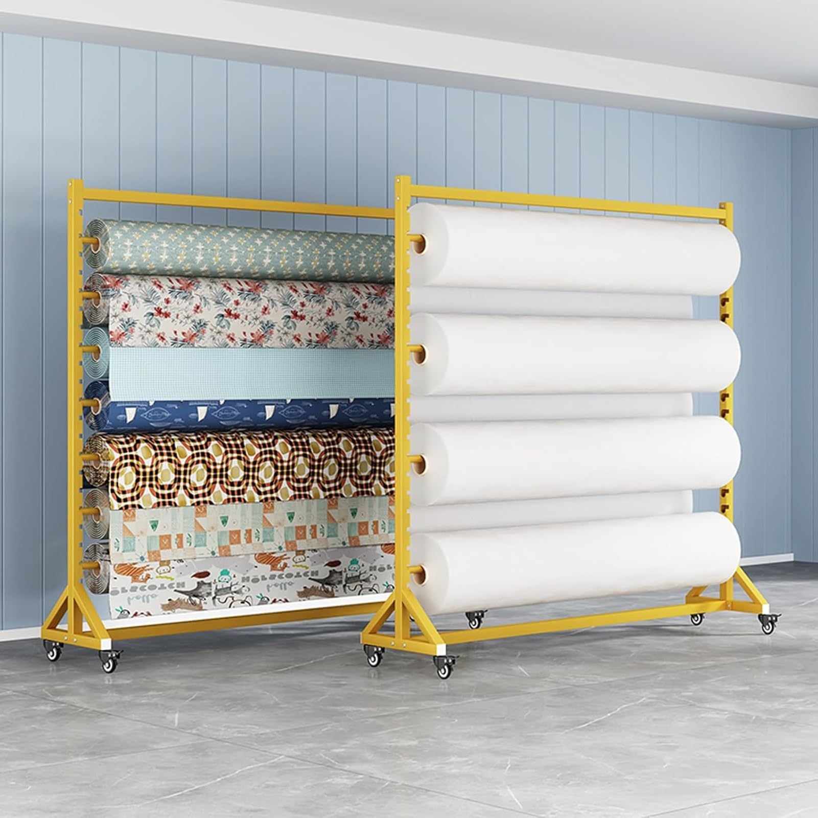 Heavy Duty Vinyl Wrap Storage Rack, regulowany mobilny organizer do rolek z tkaniny. 150x45x200cm stalowa półka z kółkami 360 obrotowych, łatwy montaż, konstrukcja oszczędzania miejsca