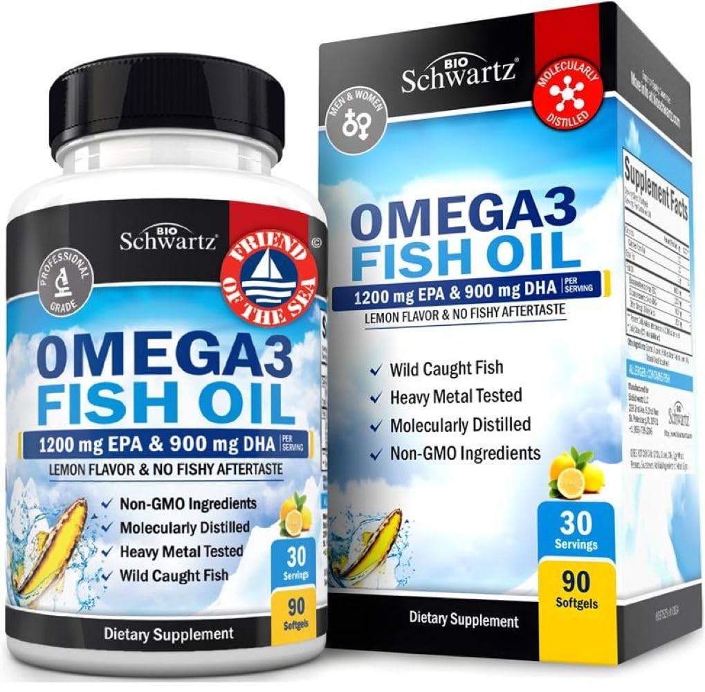 BioSchwartz, Omega 3 Fish Oil, Lemon Flavor, 1200 mg EPA & 900 mg DHA, 90 Softgels