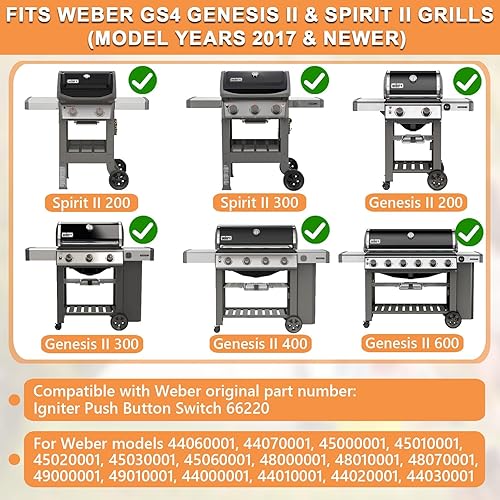 Miniatura 2 de Piezas de repuesto GS4 para parrillas Weber GS4 Genesis II y Spirit II, interruptor de botón de encendido 66220 para Weber Grill Genesis 2 Botón