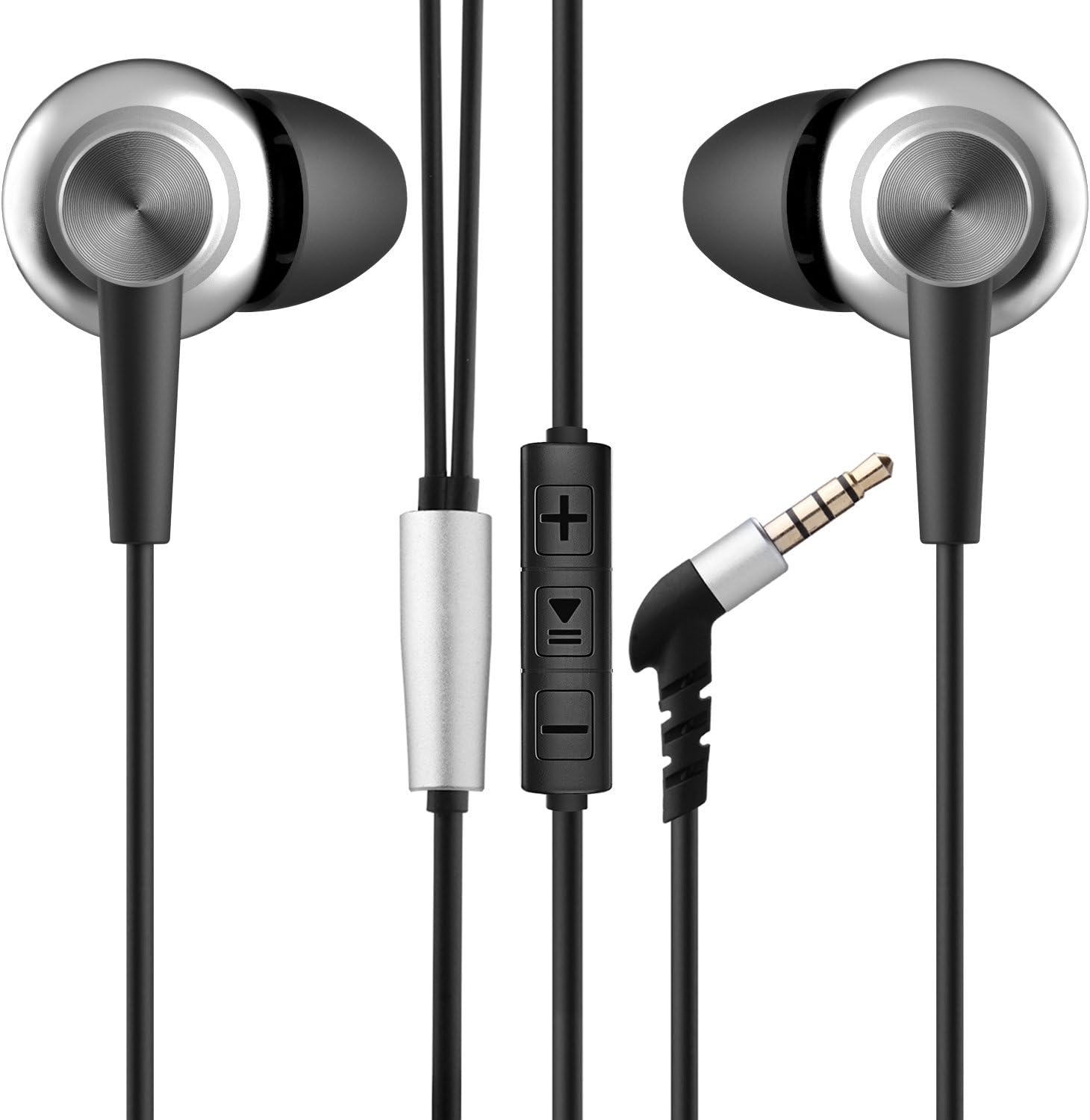 Aoslen In Ear Headphones wired Earphones Noise Cancelling Earbuds Bass Stereo Sports Headsets with Microphone & Button Control & Volume Control For iPhone Android Smartphones Mp3 Player Etc (Silver)
