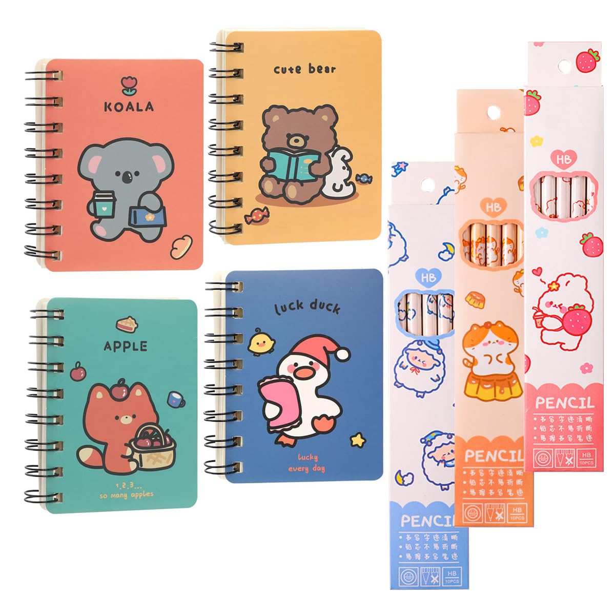 MAKINGTEC Mini Carton Notepads Pocket Notebooks Animal Pattern Kids Wooden Pencils Set with Rubber Eraser for Kids Party Bag Fillers Party Favor or Filler, Gift Great Stocking Filler (16 Pieces)