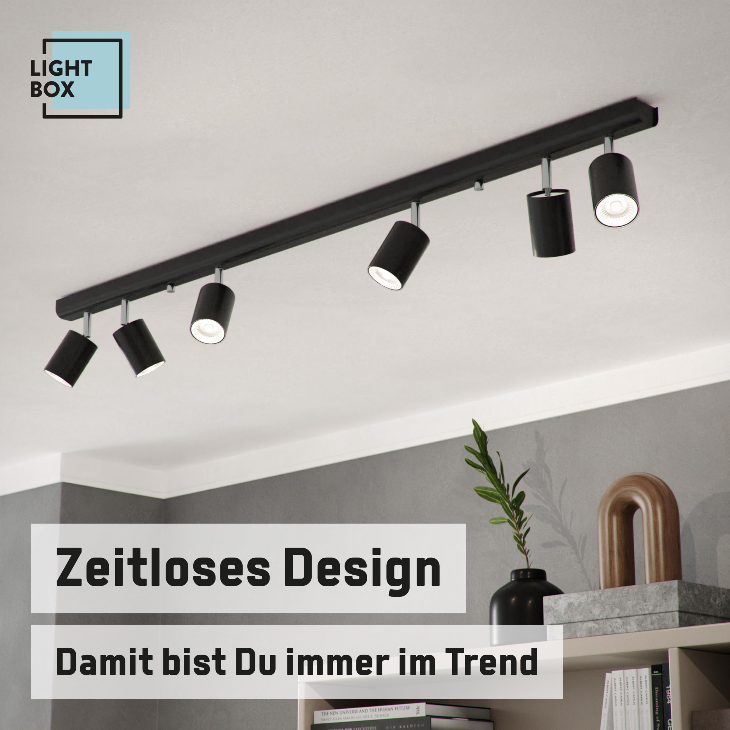 Lightbox plafonnier LED 6 flammes | spot de plafond avec spots orientables | Rampe de spots, orientable, 15 x 119 x 6 cm, 6 x GU10, max. 35 W, métal