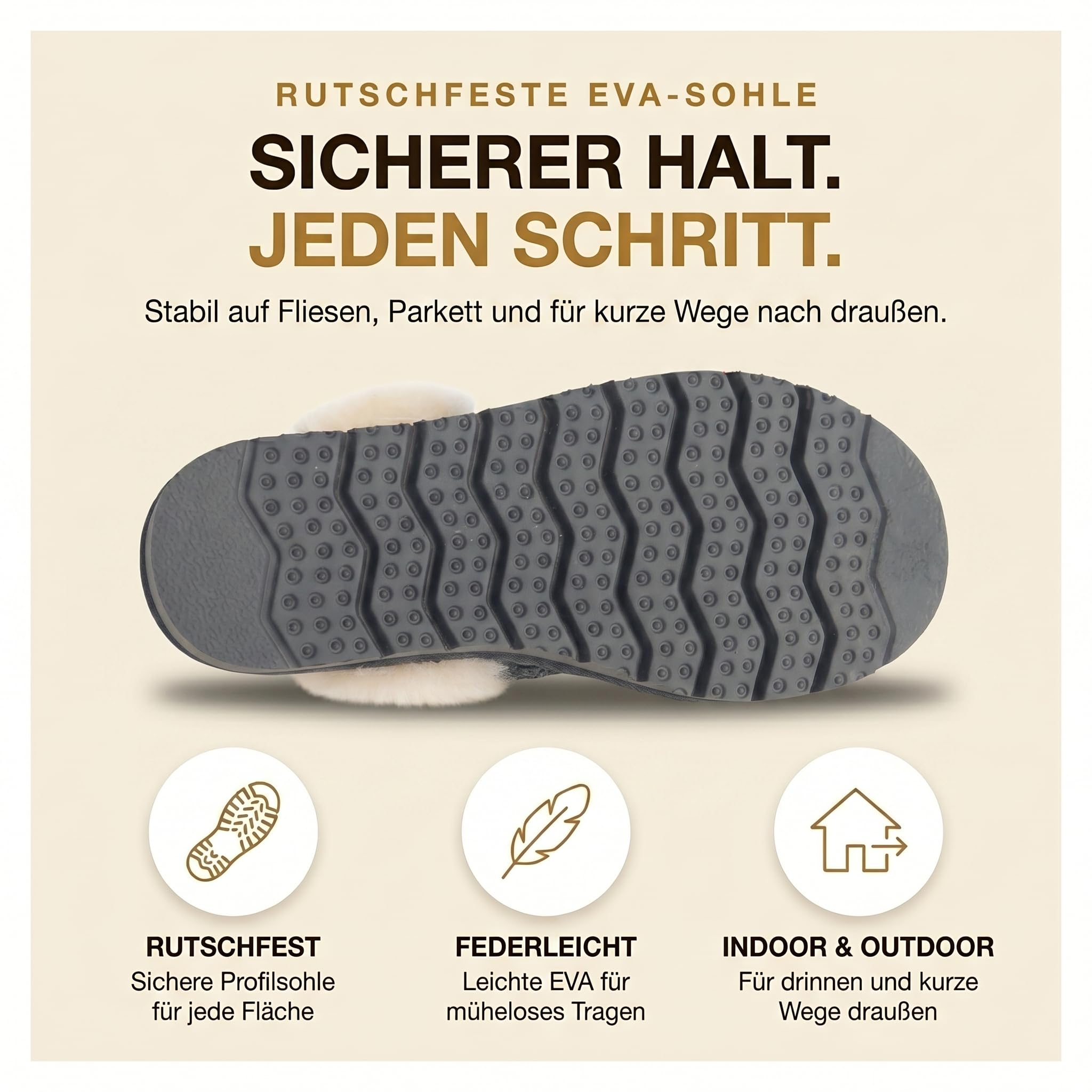 Rohn Moden Lammfell Hausschuhe Damen – Nuri – Warme Hausschuhe Damen mit Schaffell & rutschfester EVA-Sohle – Winter Pantoffeln für zuhause – Slipper gefüttert - Grau
