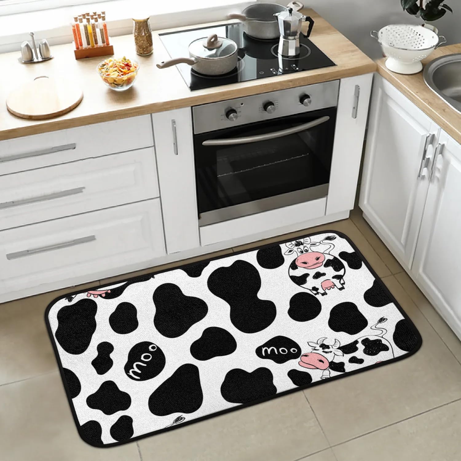 Funky Qiu Kitchen Mat, Animal Milk Cow Print Anti Fatigue Kitchen Mat for Floor,Non Slip Waterproof Comfort Floor Mat for Kitchen,House,Office,Sink, Laundry,39 * 20