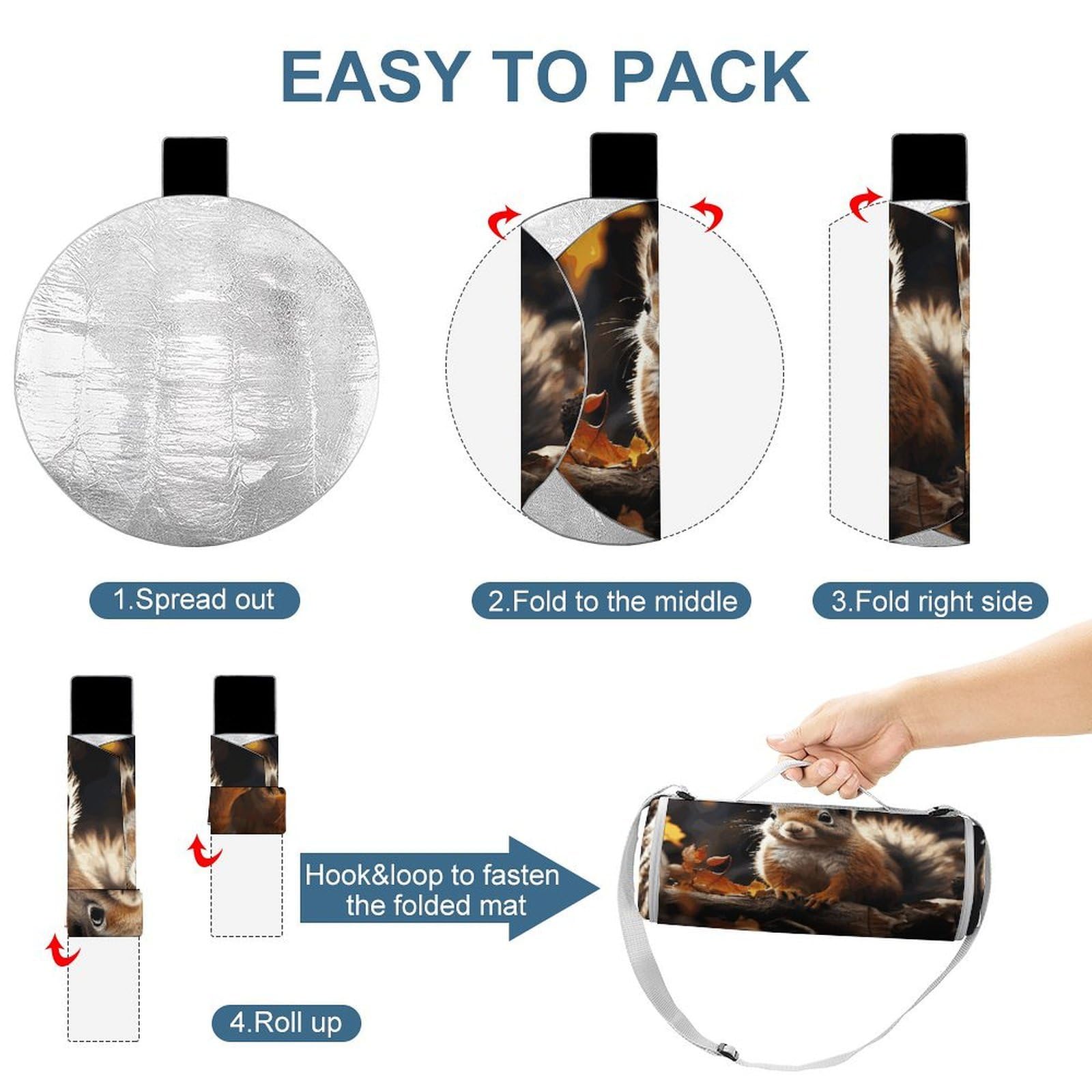 Manta de picnic redonda plegable y ligera, con diseño de ardilla en el bosque, manta de playa impermeable, manta para exteriores, para primavera, verano, camping, parque, viajes, hierba