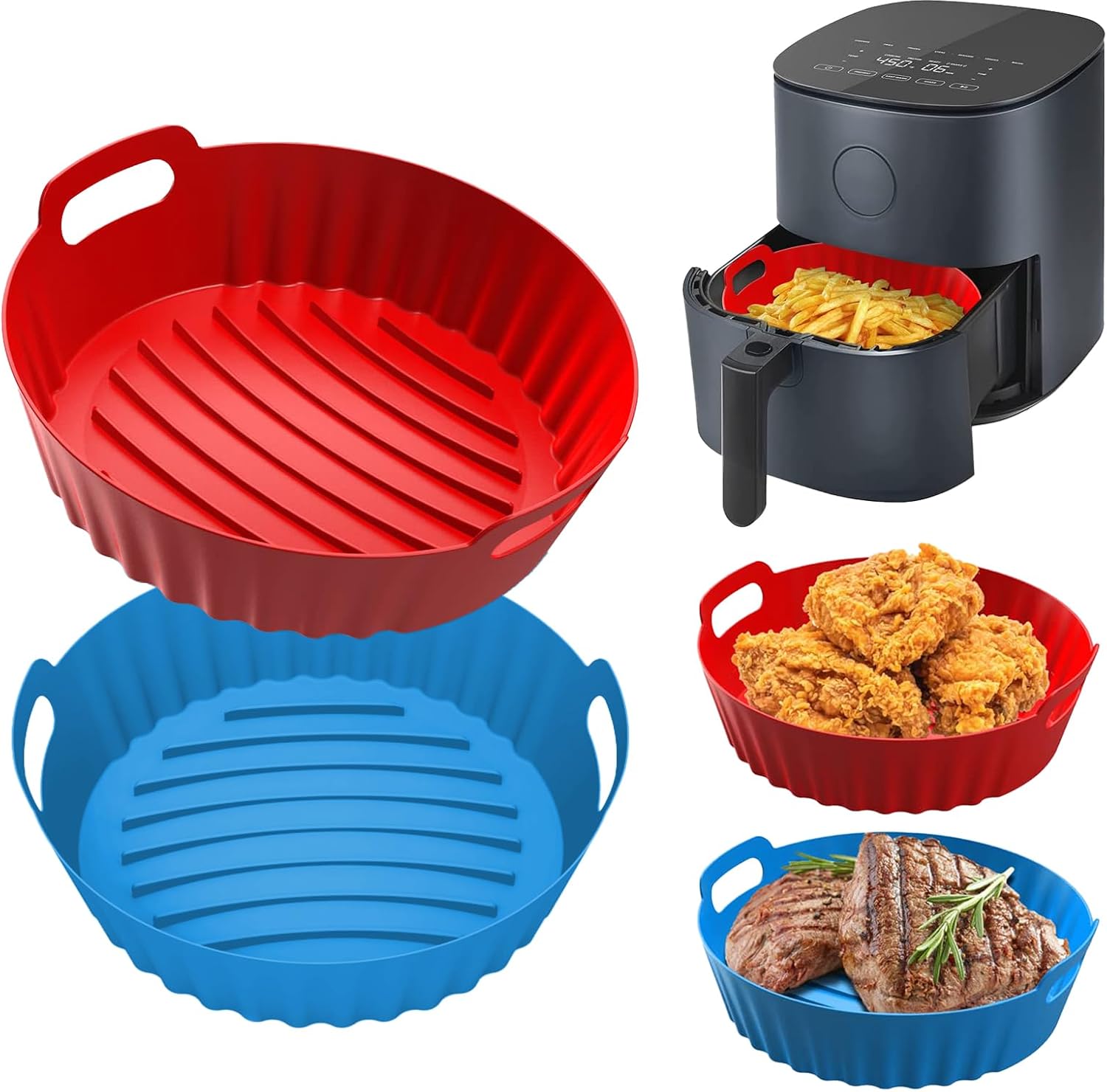 2 Pcs Silicone Air Fryer Liners Reusable Round 8 Inch Thickened Airfryer Basket for 3.6 to 5 QT Baking Tray Accessories Kitchen Gadgets Replacement of Flammable Disposable Parchment Paper 2 Pcs Silicone Air Fryer Liners Reusable Round 8 Inch Thickened Airfryer Basket for 3.6 to 5 QT Baking Tray Accessories Kitchen Gadgets Replacement of Flammable Disposable Parchment Paper