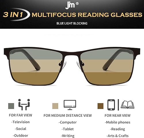 Miniatura 3 de JM Paquete de 2 lentes de lectura progresivos multienfoque para hombre, lentes bifocales de metal de transición multifocal, lentes bifocales sin