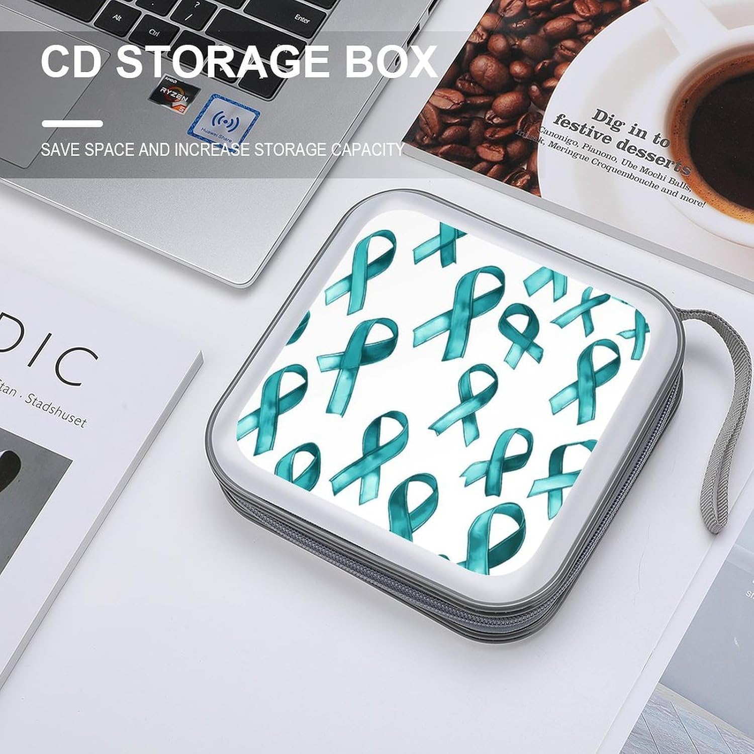 Cervical Cancer Awareness Month Protective CD Case Storage Rack 40 Capacity DVD Holder Organizer Car Travel