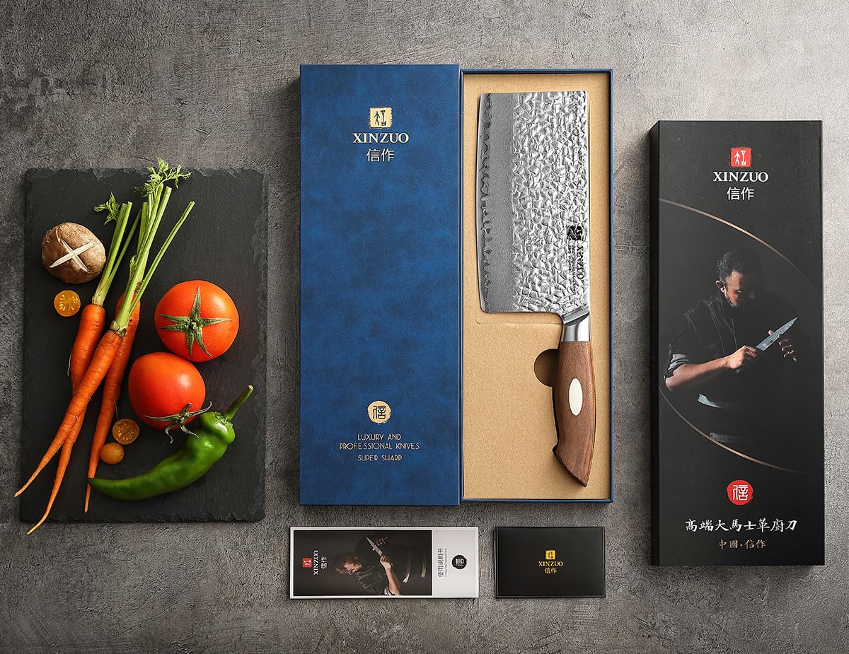 Coltello a Mannaia Damasco AUS-10 18.3cm - XINZUO Acciaio Giapponese