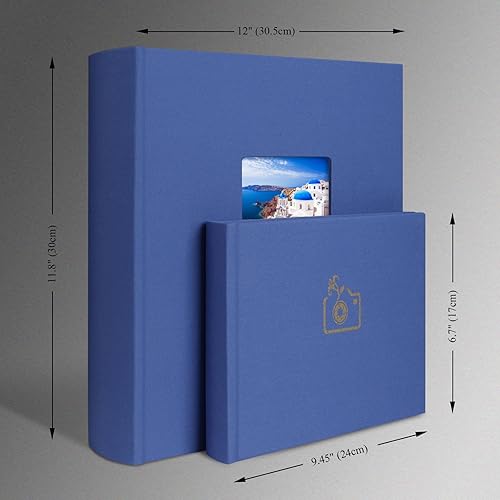 Miniatura 5 de 1DOT2 Álbum de fotos azul con espacio de escritura, 120 páginas para 3 x 5, 4 x 6, 5 x 7, 6 x 8, 8 x 10, cubierta de lino con ventana, libro de
