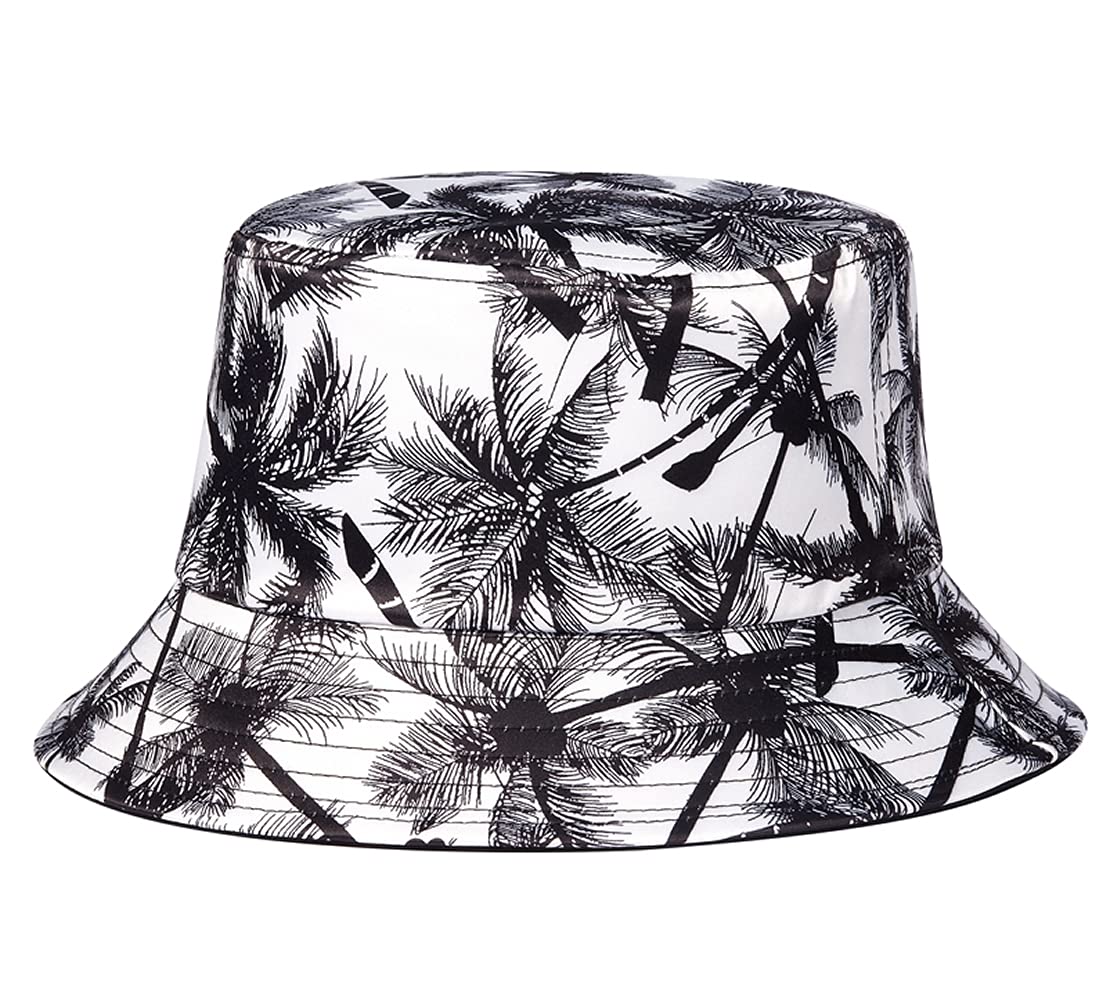 QuanhaigouUnisex Sun Hats, Fashion Beach Bucket Hat for Men Women,Summer Outdoor Boy's Girls Boonie Cap Breathable Packable (White Black Coco)