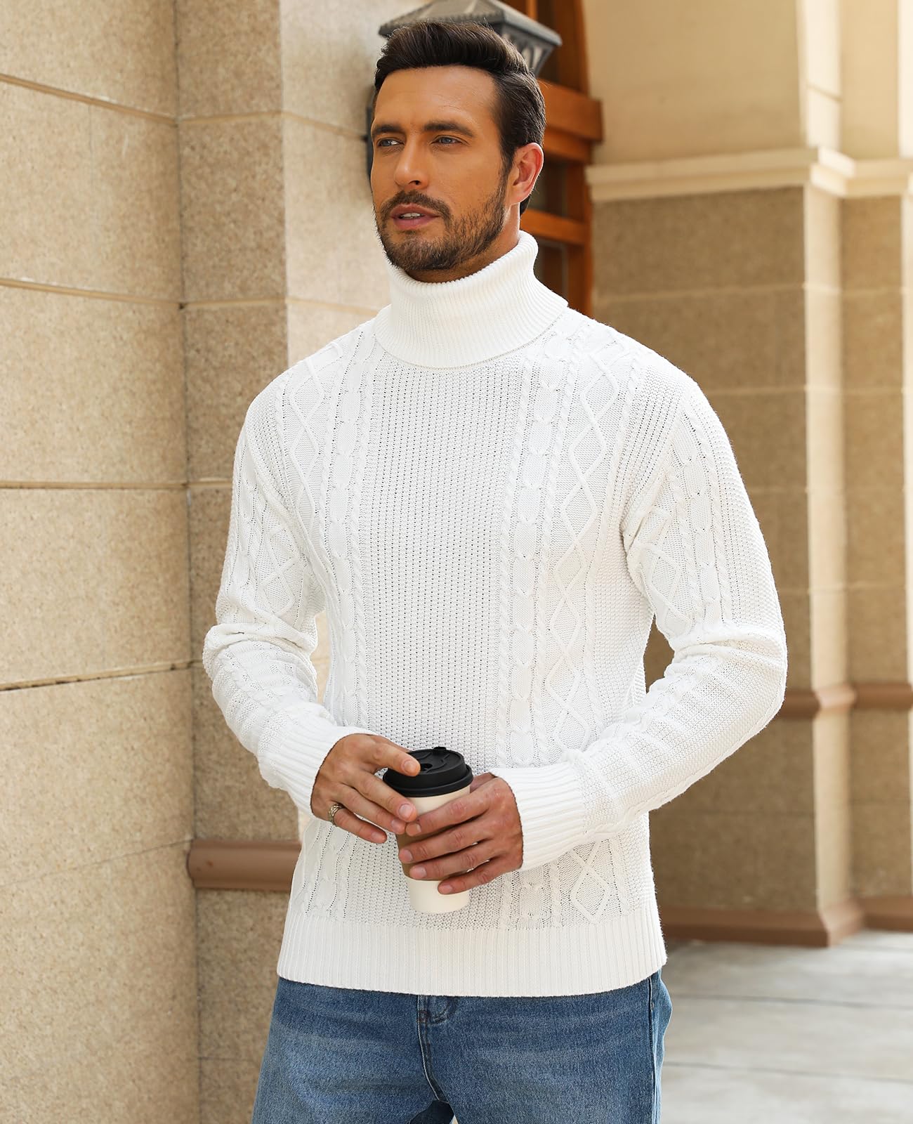 Homme Pull Col Roulé Hiver Chaud Pullover Sweater à Manches Longues Tricoté en Maille Classique Slim Fit Pull