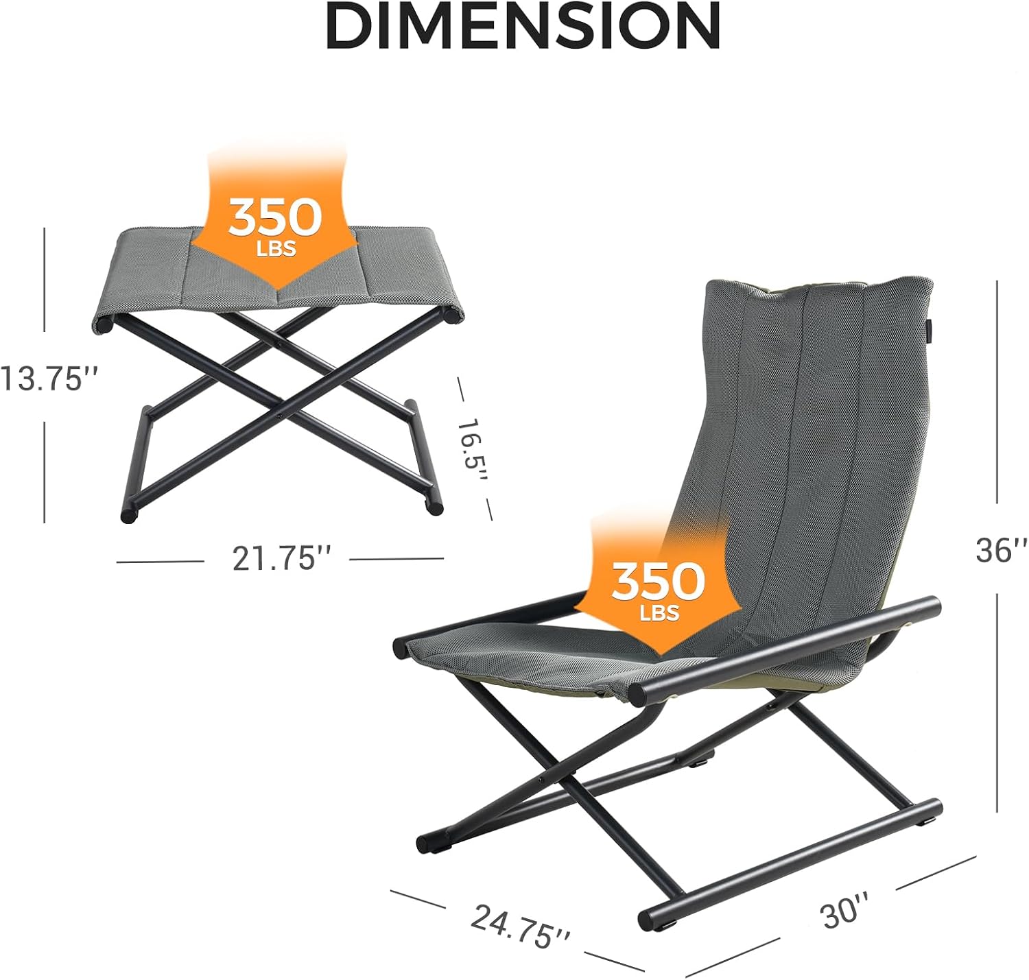 Grand Patio Folding Camping Chairs with Ottoman, High-Back Steel Heavy Duty Adults Portable Sling Fabric Fully Cushioned Seat for Camping, Beach, Sports