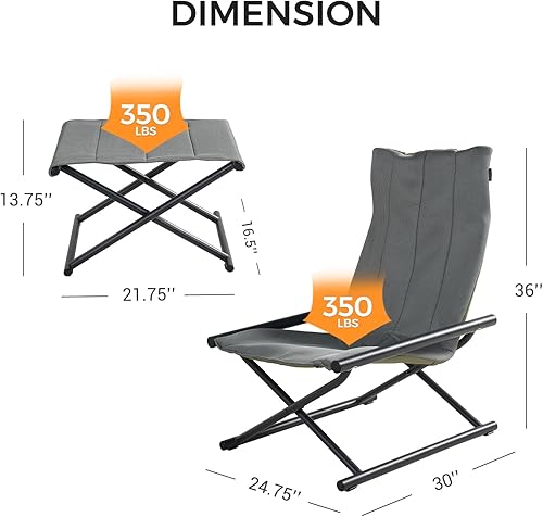 Miniatura 2 de Grand Patio Sillas plegables para acampar con otomana, acero de respaldo alto, resistente, portátil, tela totalmente acolchada para adultos, asiento