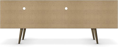 Miniatura 9 de Liberty Collection - Soporte de TV moderno de mediados de siglo con un armario y dos estantes abiertos con patas abiertas, Madera, Blancoimpresión