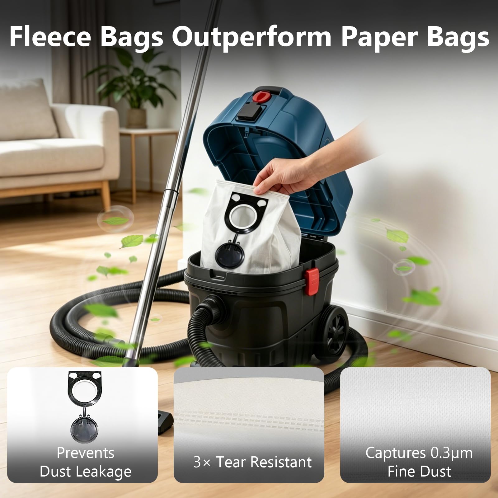 10 Bolsas Aspiradora Universal Compatible con Bosch GAS 25L SFC Aspiradora | Reemplazable Bolsa Aspiradora,Ajuste Perfecto,Aspiradoras Accesorios