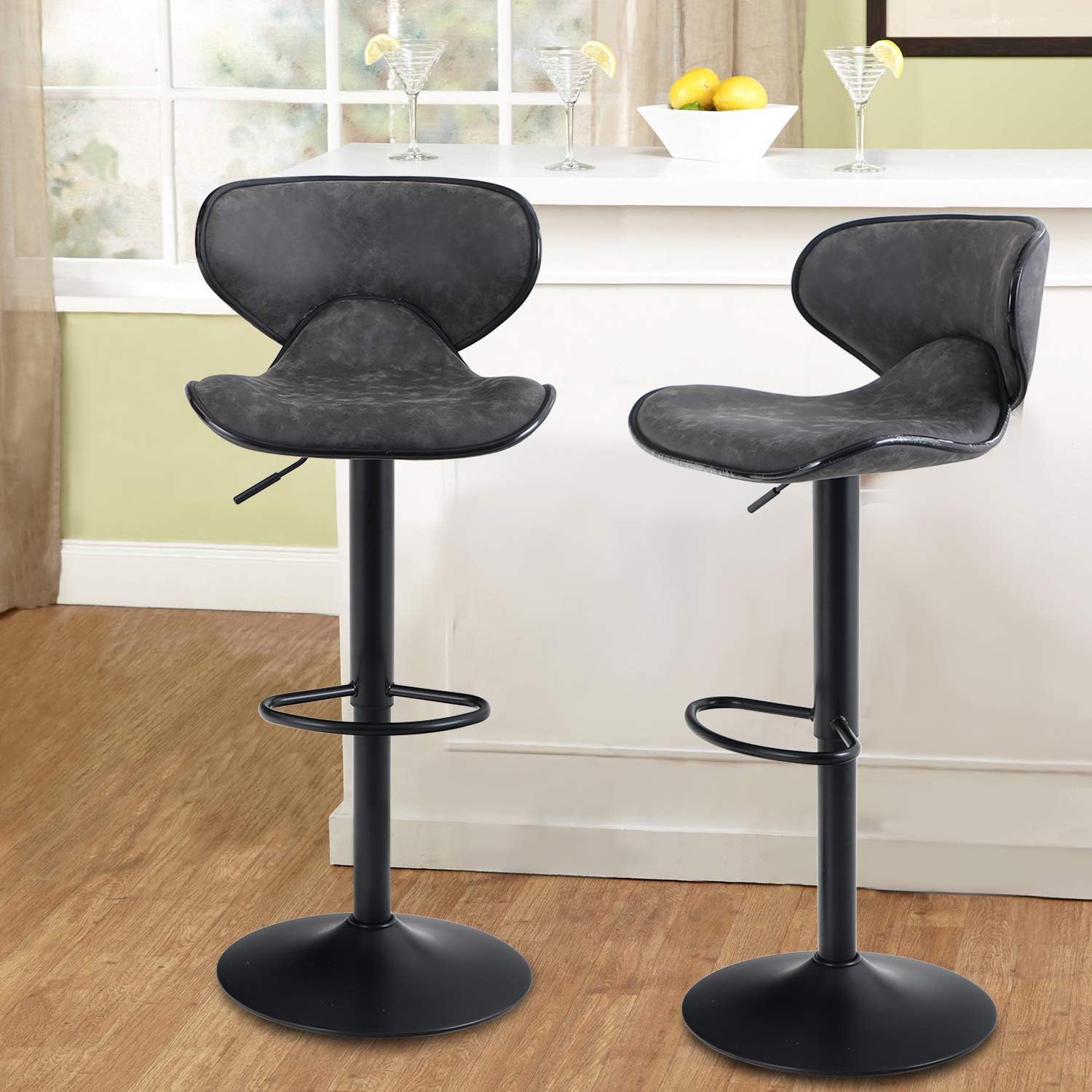 Maison Arts Adjustable Swivel Bar Stools, Grey, Metal Frame, Padded Foam, PU Leather, 300 lbs Weight Capacity, 360 Degree Rotation, Ideal for Bars, Counter, Kitchen Island