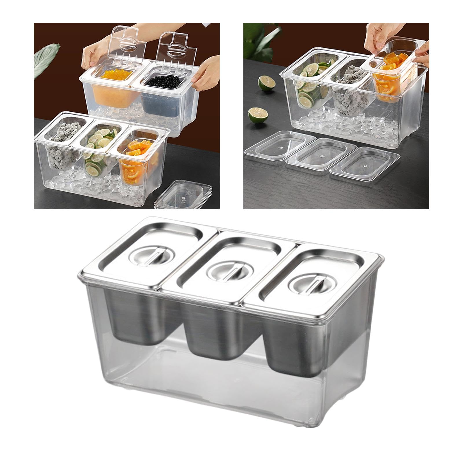 Contenitore per Condimenti, Dispenser per Spezie con Scomparti Inserto Rimovibile in Acciaio Inox E Policarbonato, Ideale per R, 3 Scomparti