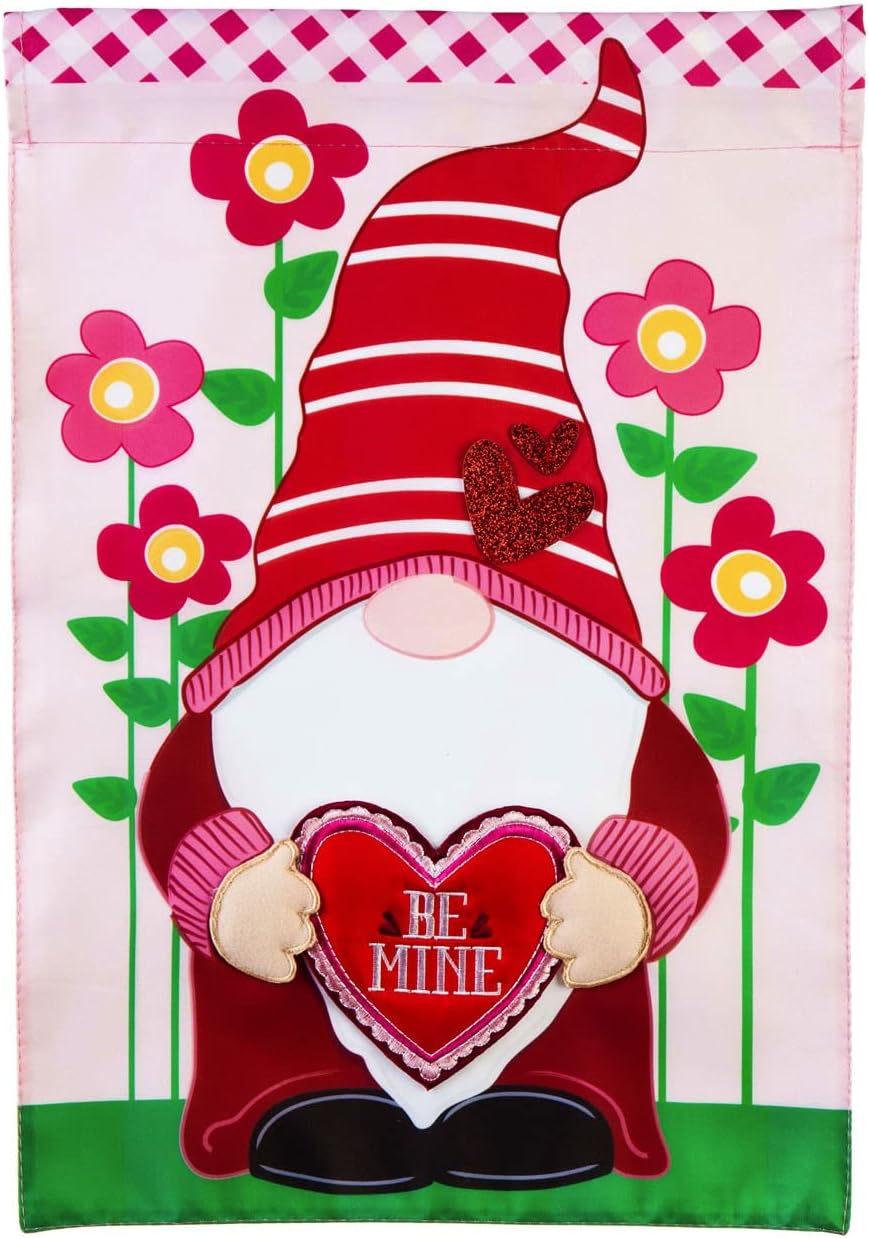 Evergreen Valentine Gnome Applique Garden Flag- 12.5 x 18 Inches Outdoor Decor for Homes and Gardens