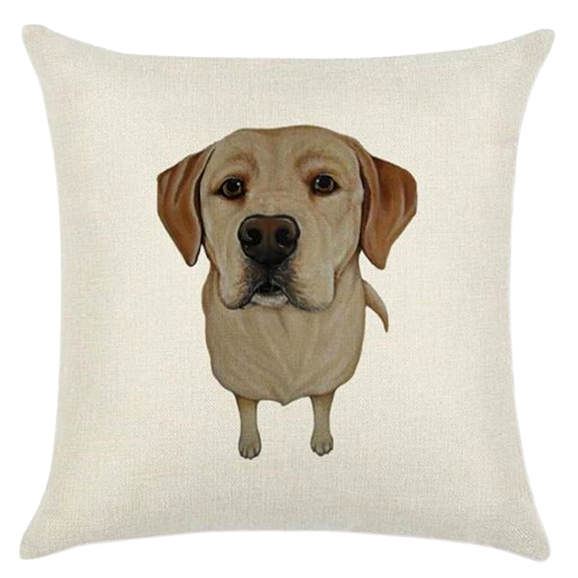 Furever Gifts Multicoloured Golden Labrador Retriever Dog Print Cushion Cover Natural Linen Blend 17" X 17" (45Cm) 1 Piece