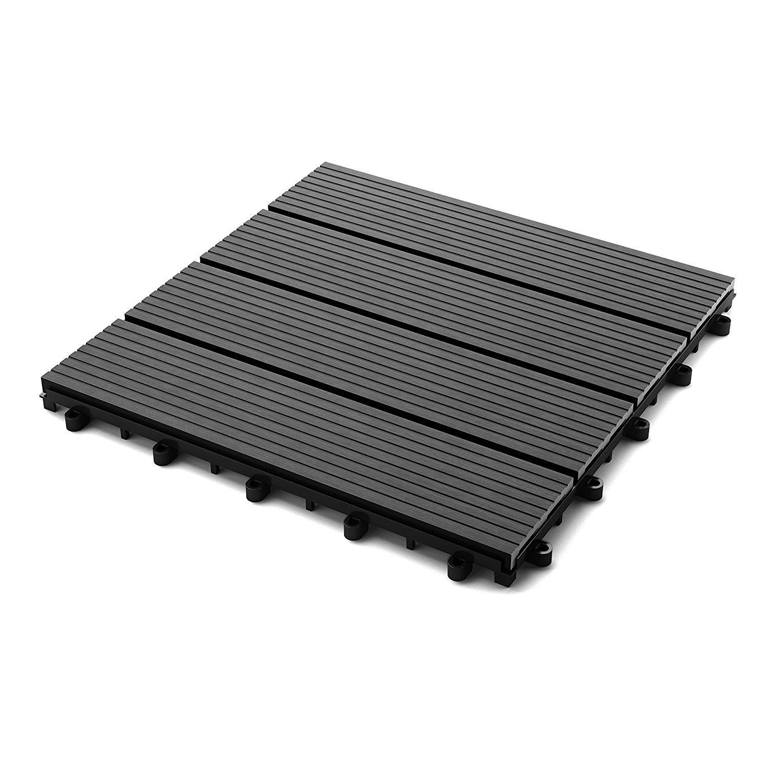 SAM WPC Fliesen, 30x30 cm, Anthrazit, 11er Spar Set für 1m², Garten klick-Fliese, Bodenbelag mit Drainage