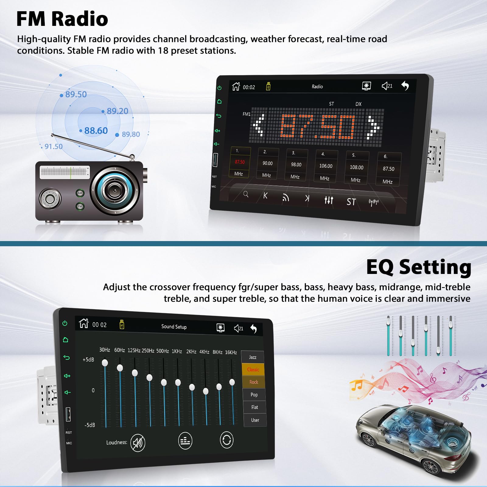 Inefala Radio de Coche 1 DIN con CarPlay Inalámbrico y Android Autoradio, Radio Coche Bluetooth 1 DIN, 9" Pantalla Táctil Autoradio Soporte Mirror Link/FM Radio/USB/Cámara de Respaldo