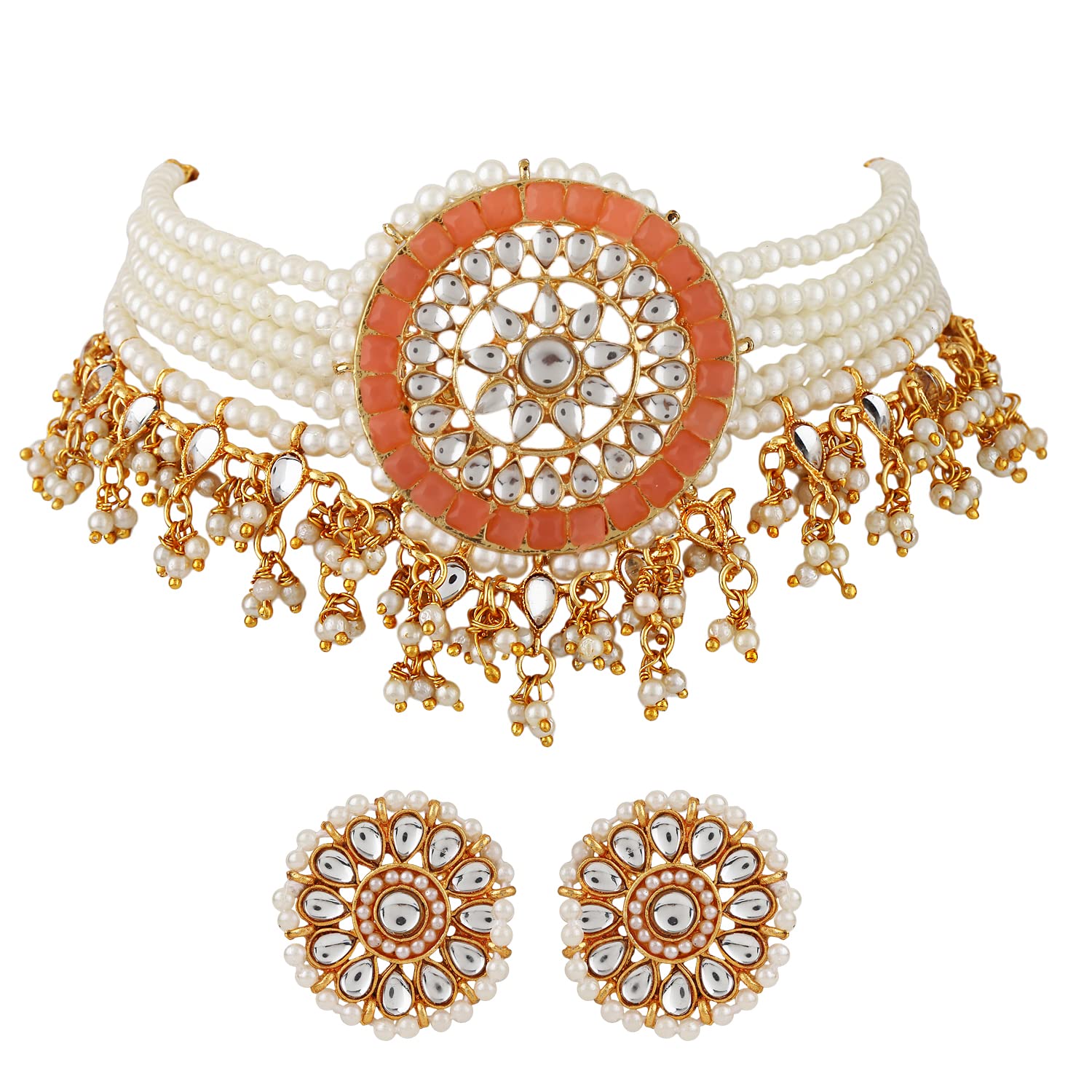 Shining Diva Fashion Latest Stylish Choker Traditional Pearl Kundan Necklace Jewellery Set for Women (Peach)(12820s), One (B09J2QTQLV) Amazon Price History, Amazon Price Tracker
