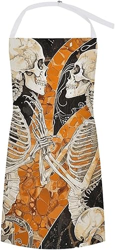 MUSM Apron for Adults - 27.6 X 31.5 Inch, Heavy-Duty Polyester Aprons with Two Large Pockets, Waterproof Two Dancing Skeletons Kitchen Apron for