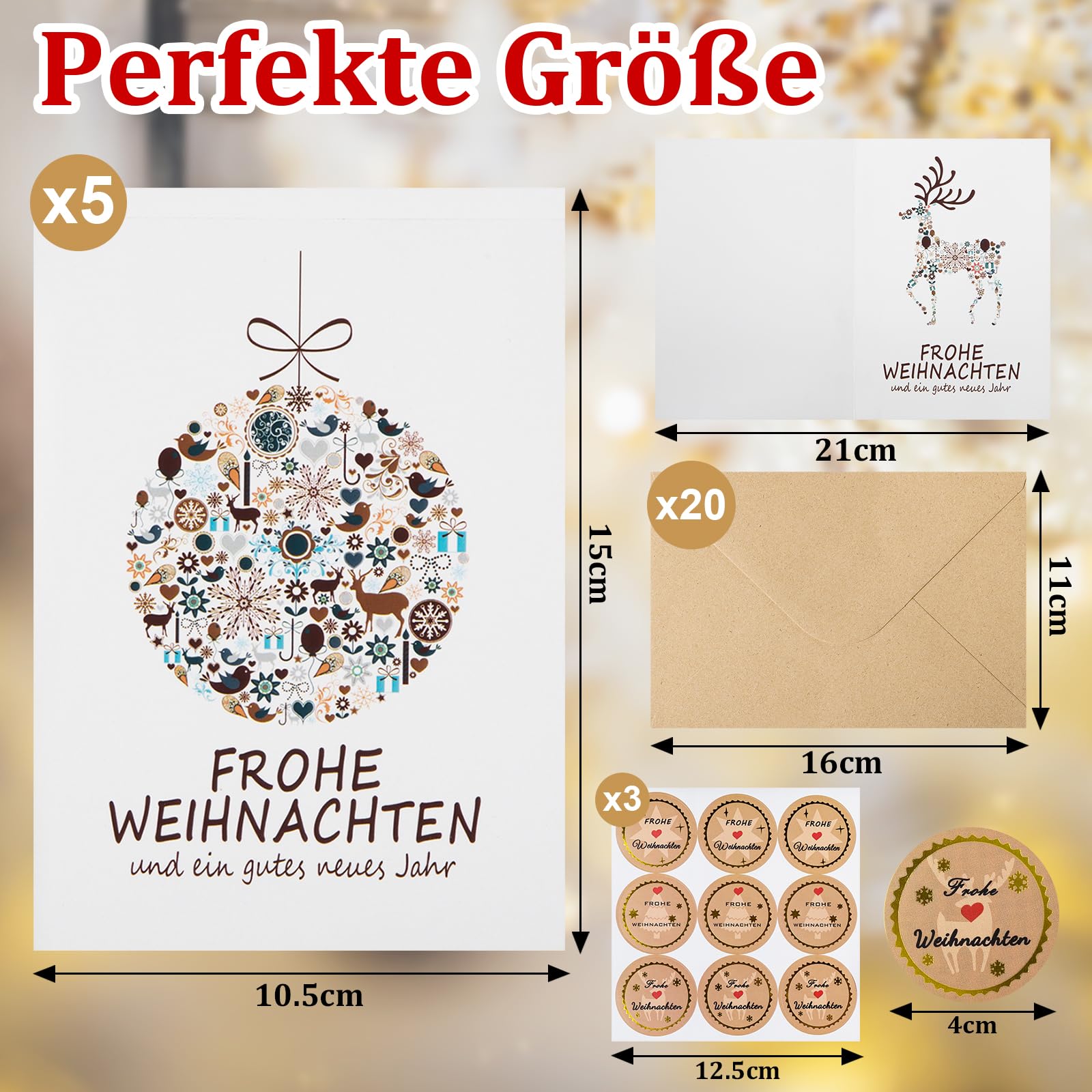 COCHIE Christmas Cards with Envelope Set, 20 Pieces Christmas Cards and 20 Pieces Kraft Paper Envelopes - Image 2