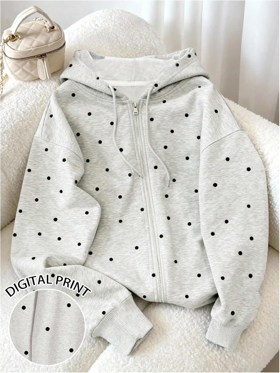 Verdusa Women's Polka Dots Hoodie Sweatshirts Zip Up Jacket Fall Outerwear with Pocket - Image 3