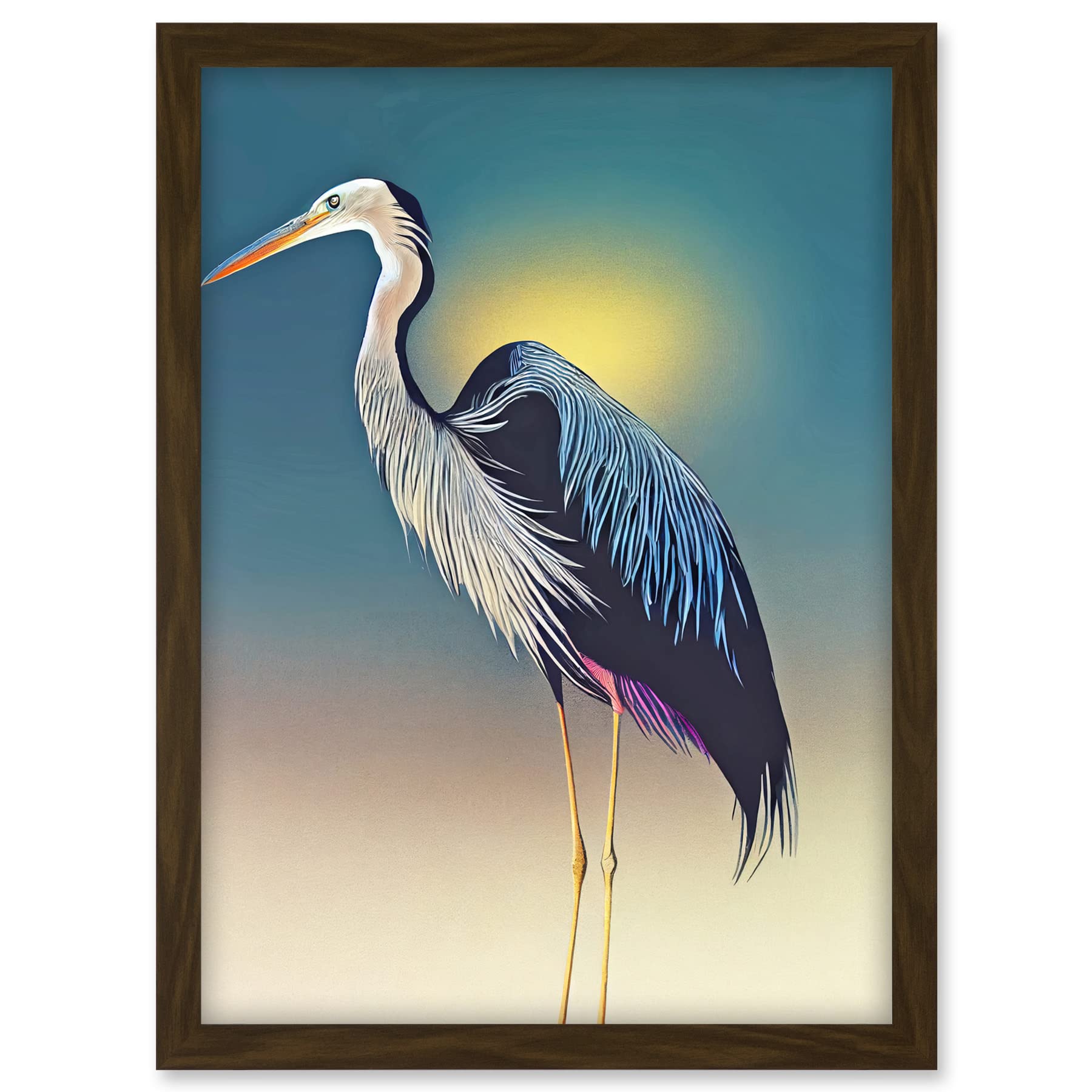 Doppelganger33 LTD Heron Sunrise Bird Illustration Artwork Framed A3 Wall Art Print