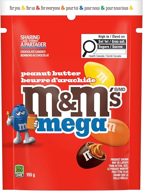 M&M'S, Bonbons au chocolat au lait avec beurre de cacahuète Mega, sac de partage, 155g