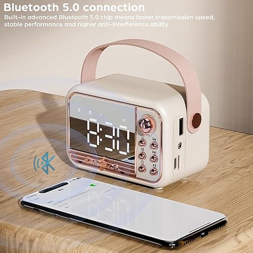 Miniatura 3 de Anliato Altavoz Bluetooth retro, altavoces Bluetooth inalámbricos portátiles vintage con reloj despertador de volumen alto Bluetooth 5.0 compatible
