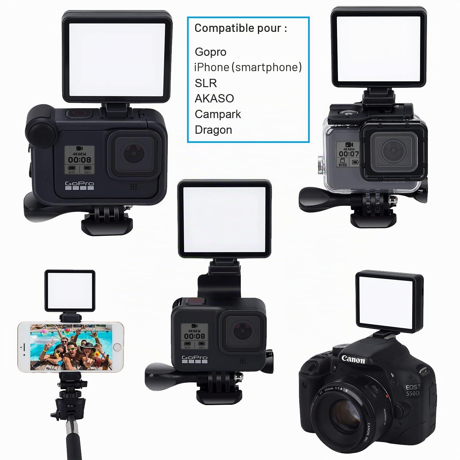 Suptig Lumière vidéo LED à intensité Variable, lumières Naturelles, lumières Chaudes compatibles avec Les caméras d'action GoPro, Akaso, DJI osmo