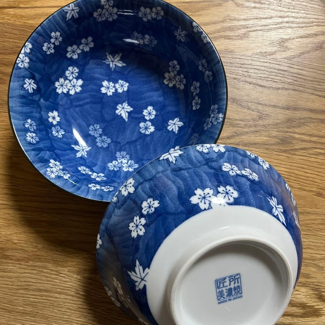 美濃焼 青い桜模様の陶器丼 2個セット