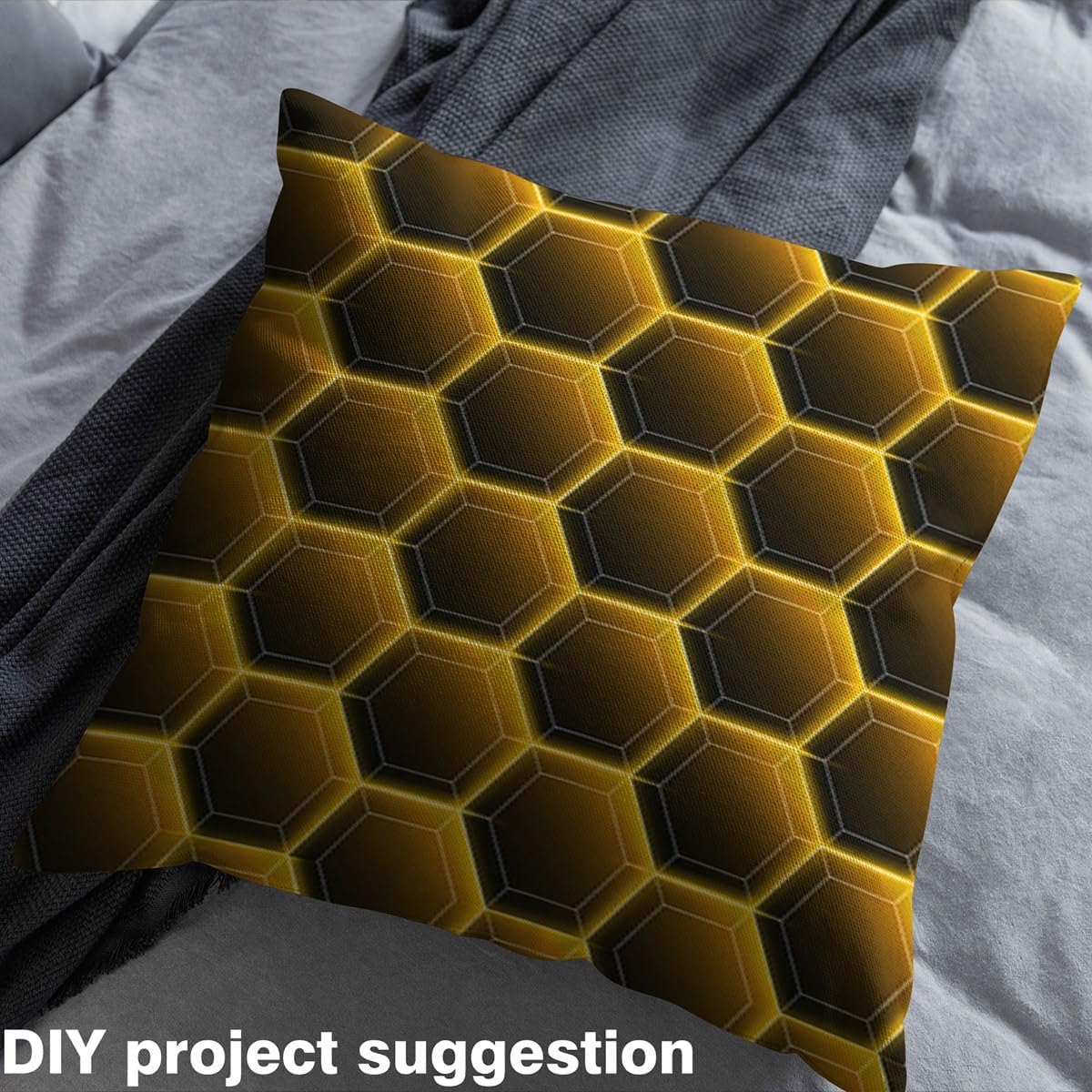Yellow Black Honeycomb Upholstery Fabric Geometrical Beehive Fabric by The Yard Modern Indoor Outdoor Decor Hexagon Pattern Decorative Fabrics for Adult,Quilting Sewing DIY 3 Yards