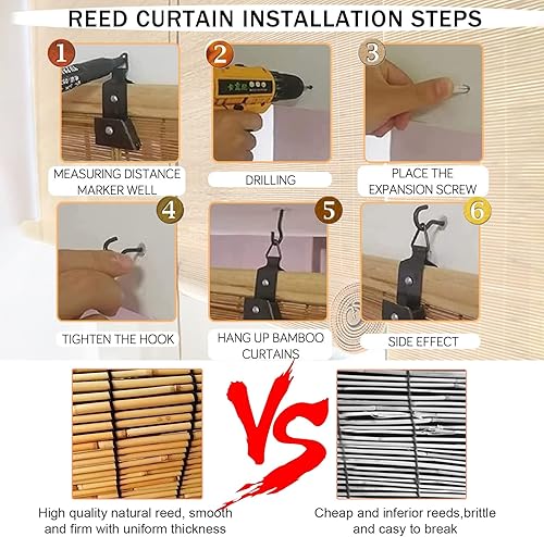 Miniatura 5 de Persianas enrollables, cortinas enrollables de bambú retro, impermeables, cortinas de bambú para ventanas, para privacidad en interiores y