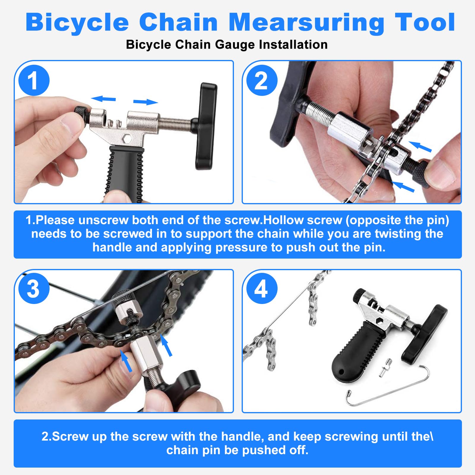 Bike Chain Tools Set, Bike Link Plier+Chain Breaker Splitter+4 works Bicycle Missing Link+Chain Inspection Caliper - Image 4