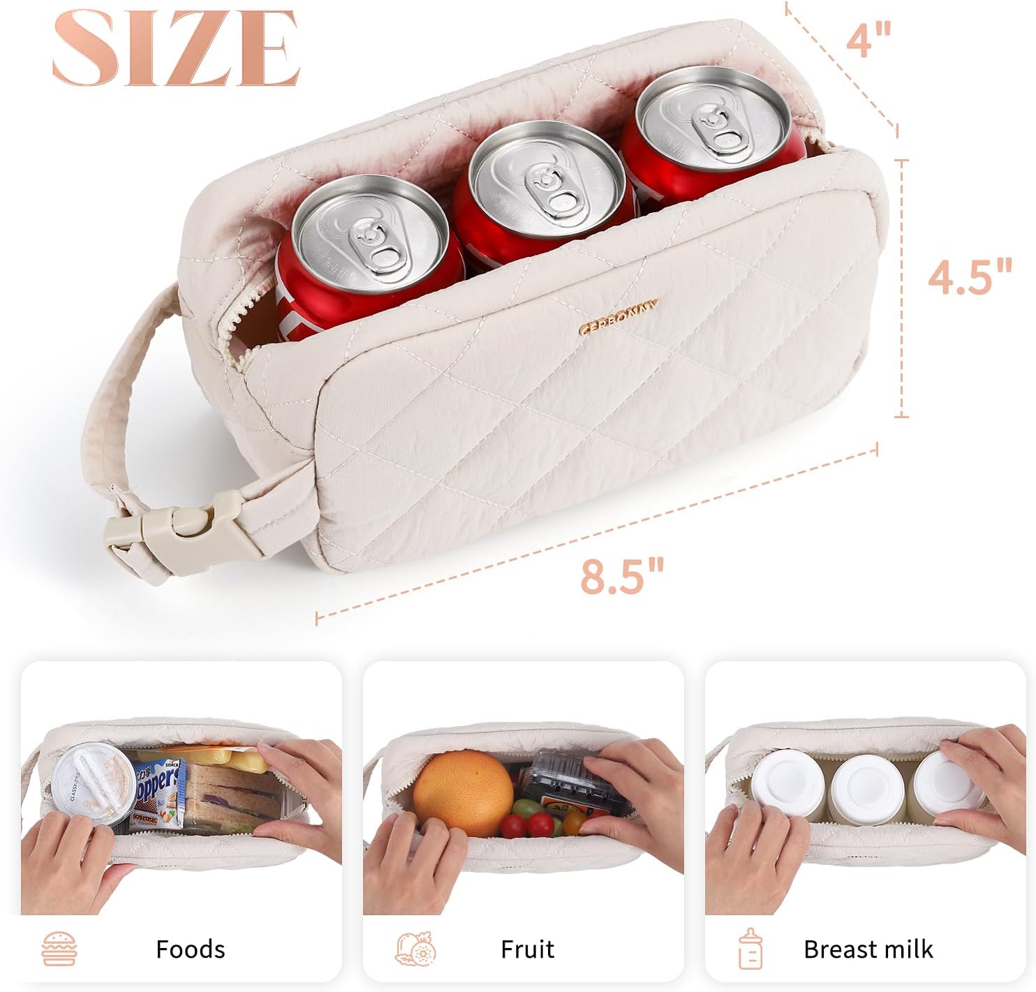 Small Cooler Bag Freezable Lunch Bag for Work School Travel,Small Lunch Bag,insulated snack bag,Mini Cooler,Lunch bag small Fit For Yogurt(Beige) - Image 3