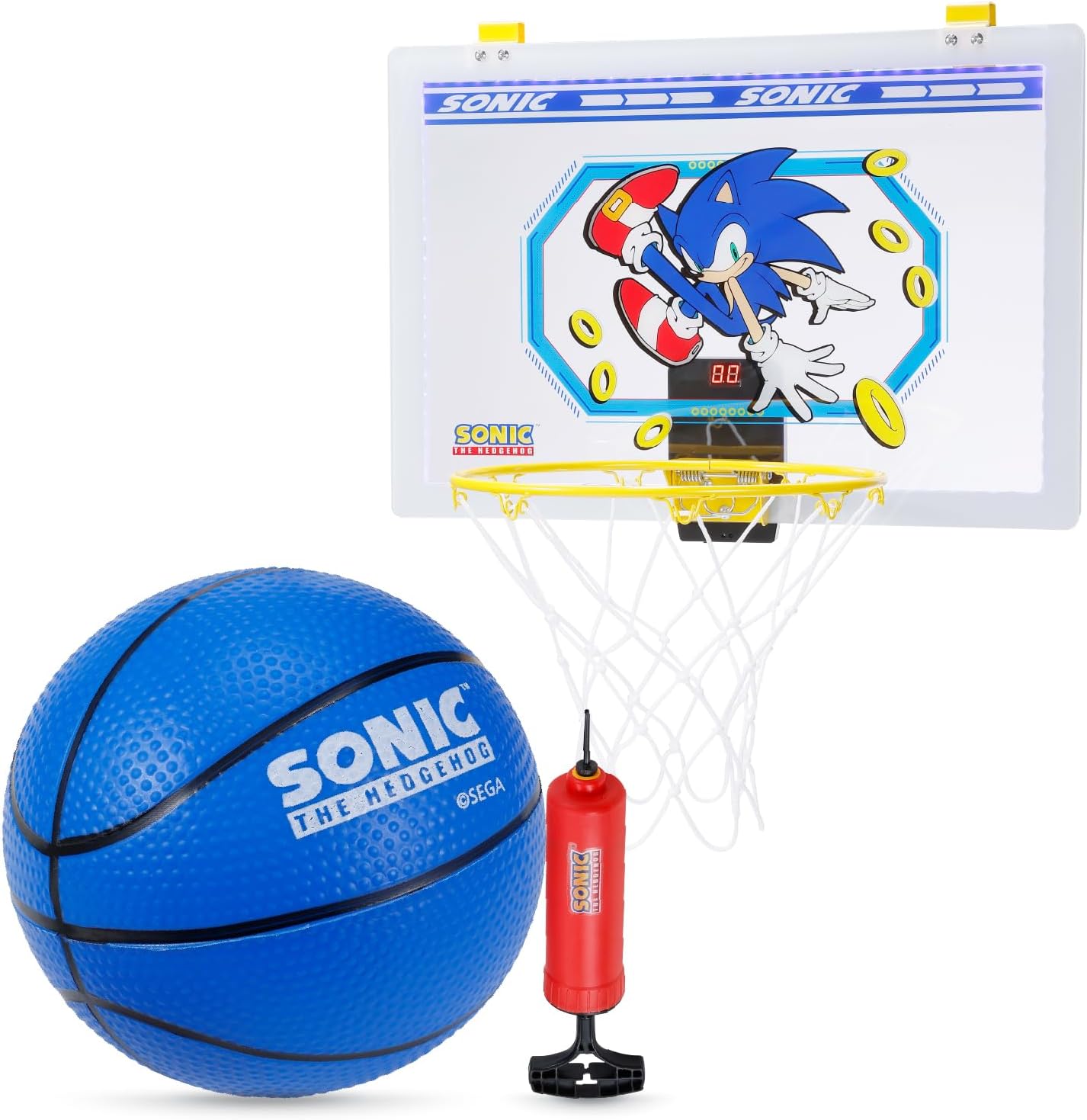 Sonic The Hedgehog – Over The Door Basketball Hoop Set with Ball and Pump – Durable, Portable, and Perfect for Kids, Teens, and Family Fun, for Indoor and Outdoor Play