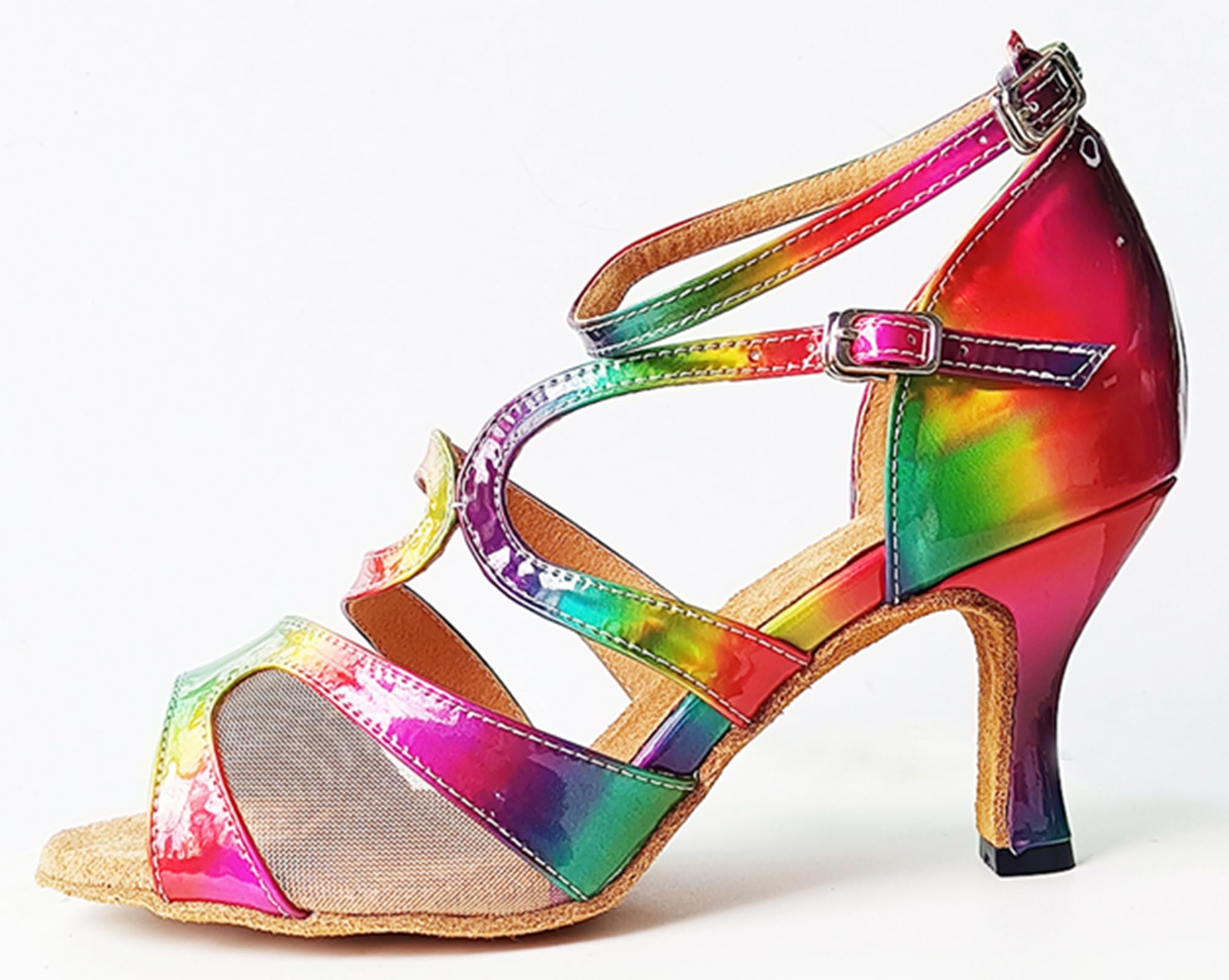 ZengyeZoo Women Dancing Heels Mesh Ankle Strap Elegant Latin Party Wedding Evening Shoes with Buckle X523 Multicolor US 8.5
