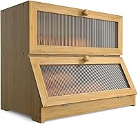 Vista 1 de LOHASOK Caja de pan de bambú de doble capa para encimera de cocina, contenedor de almacenamiento de pan de gran capacidad, caja de pan de granja