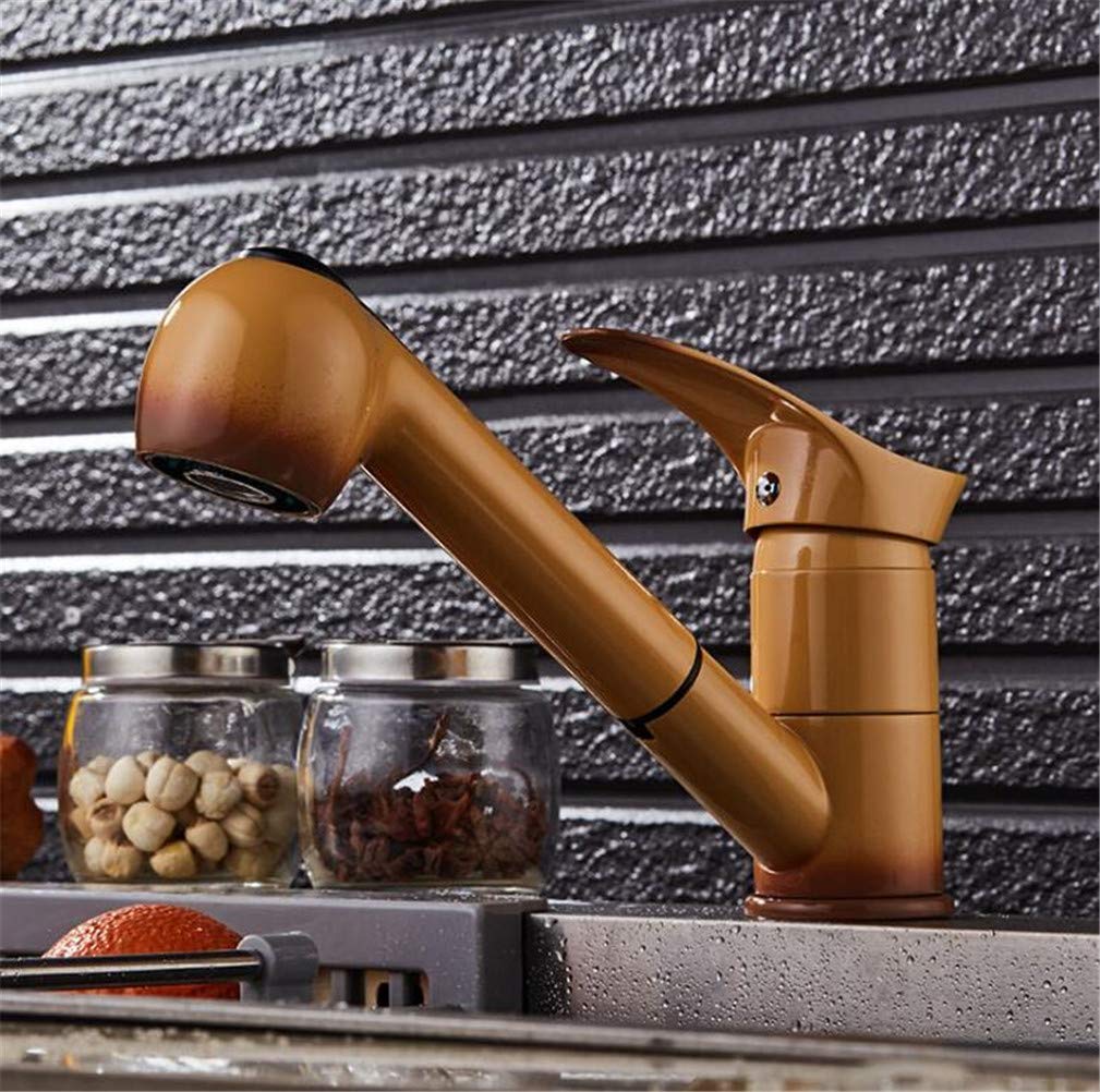 Grifos de Cocina Grifo de Cocina extraíble Giratorio de 360 Grados Grifo de Ahorro de Agua Grifo Mezclador de grúa de Lavabo Negro Pulido Grifo de latón de una Sola manija Montado