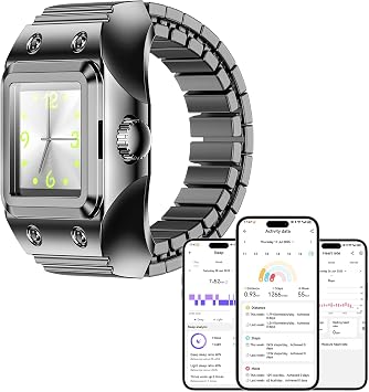 Smart Watch Ring Clock Ring for Women Men Quartz Analog Finger Watch with Heart Rate Monitor Sleep Track Sport Receord with Adjustable Band