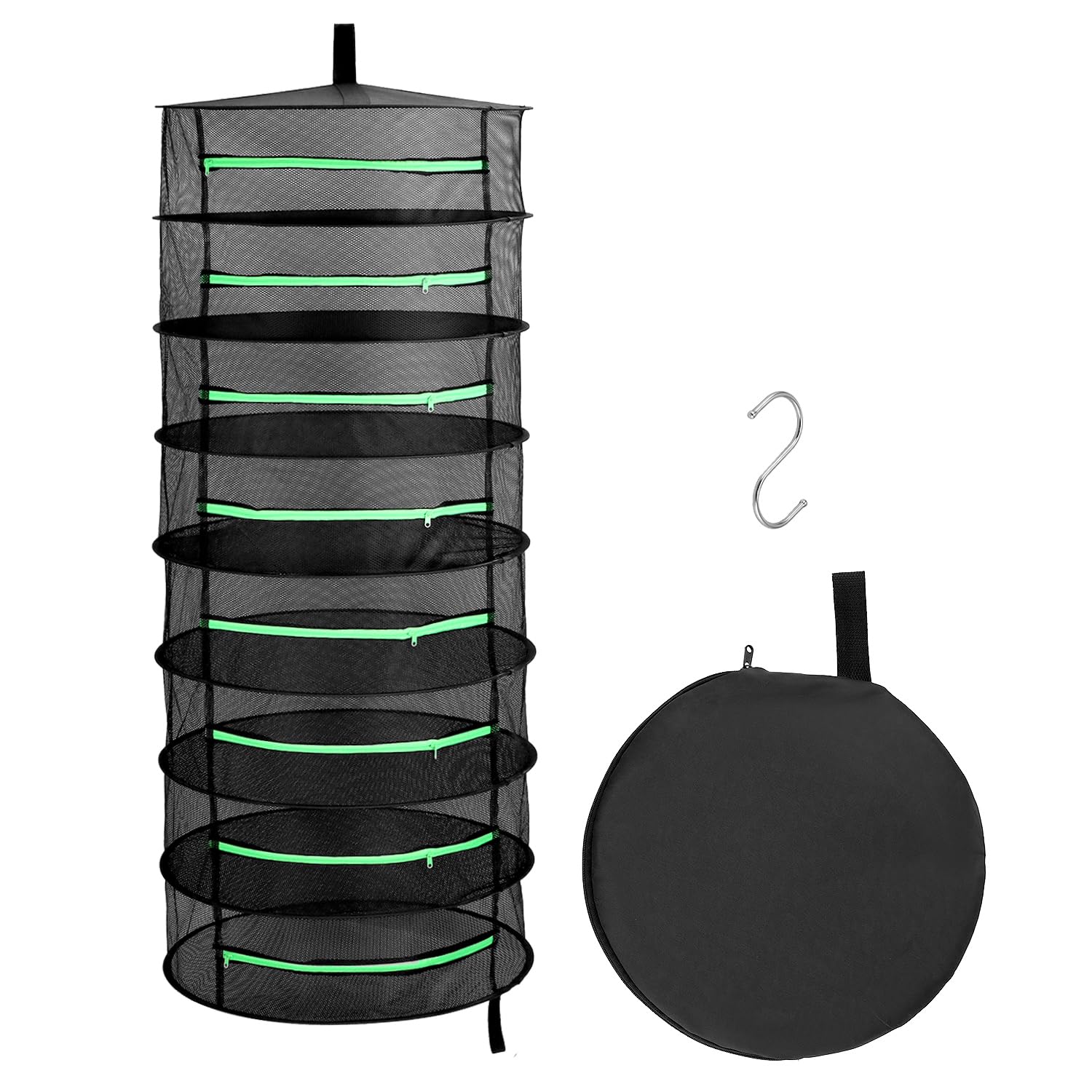 Qwork Black Qwork® Drying Net, 8-Tier Mesh Herb Dryer Rack Collapsible Hanging Mesh Trays For Herbs, Fruits, Flowers & Vegetables