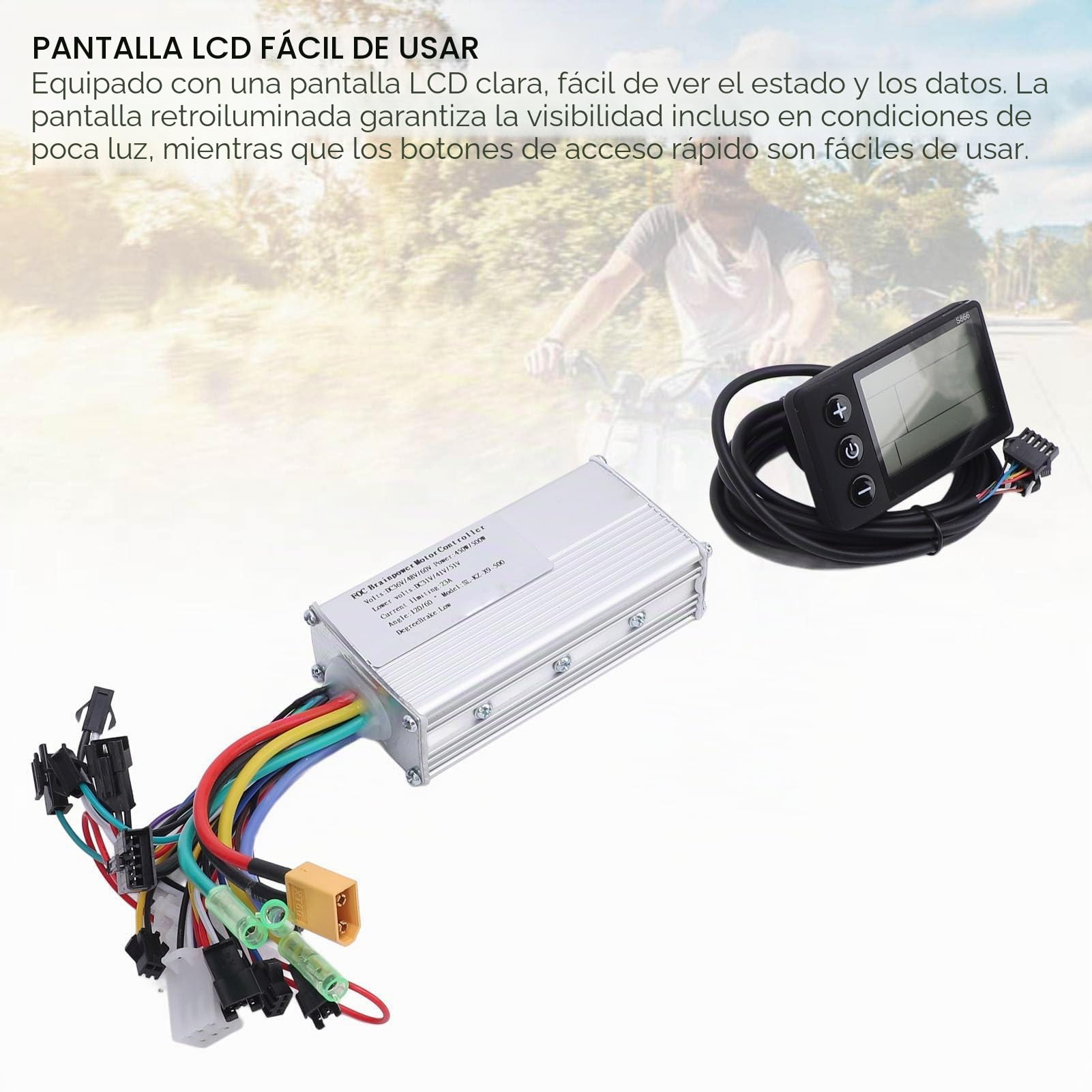 BuyWeek Kit de Controlador de Motor para Bicicleta Eléctrica, Controlador de Onda Sinusoidal 36V 48V 60V 450W 500W con Panel LCD S866